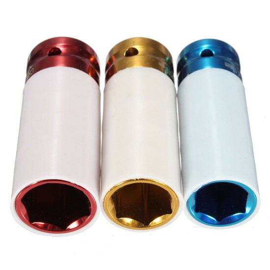 3 Pcs CR-MO 1/2inch 17mm 19mm 21mm Alloy Wheel Impact Nut Socket Set Wall Deep Impact Socket