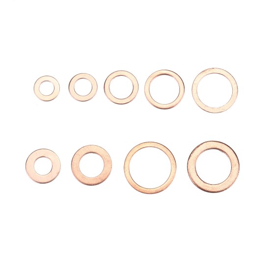 200Pcs Assorted Copper Washer Gasket Set Flat Ring Seal Assortment Hardware Kit