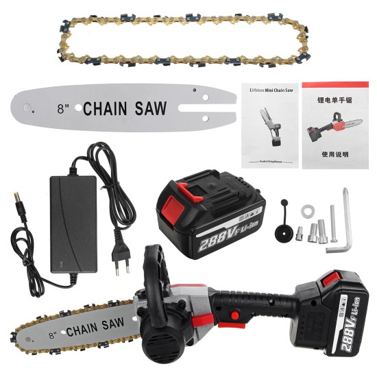 288VF 8 Inch Cordless Electric Chain Saw Wood Cutter One-hand Saw Woodworking Tool Set With 1/2 Batteries