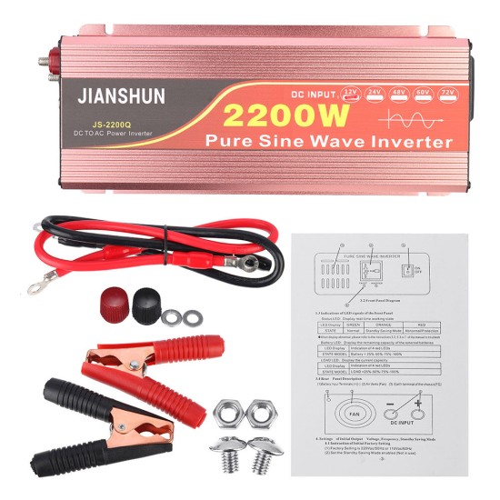 DC To AC 110V 60HZ Display Solar Pure Sine Wave Power Inverter 1200W-3000W Converter