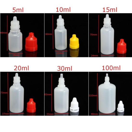 5-100ml Empty Plastic Dropper Bottles