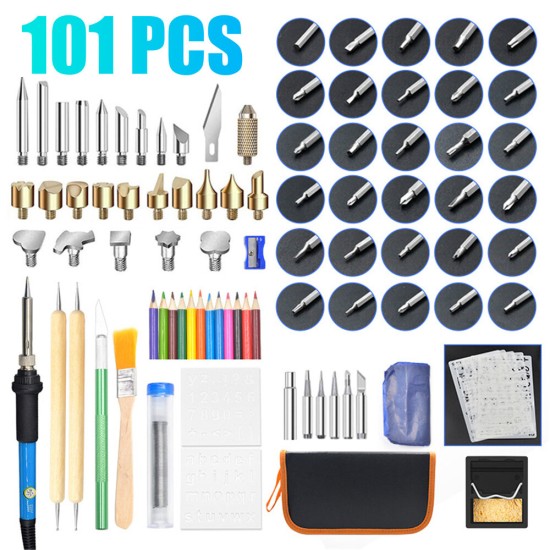 101pcs 60W Wood Burning Pen Tool Soldering Stencil Iron Craft Set Pyrography Kit