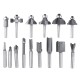 12/15pcs Silver Router Bit Set Tungsten Carbide Woodworking Cutter Rotary Tool