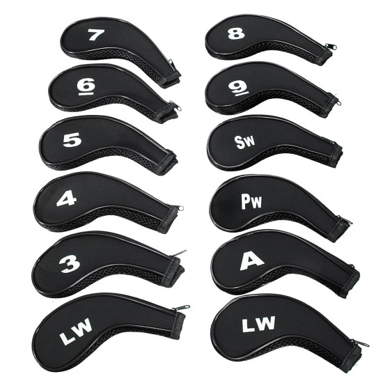 12Pcs/set Long Neck Golf Clubs Iron Head Covers Headcovers with Zipper
