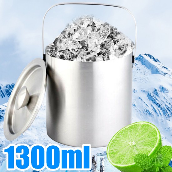 1.3L Ice Bucket Double Insulated Handle Double Wall Insulated Bucket Tongs