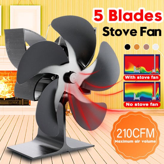 210CFM 5 Blades Stove Fan Heat Powered Saving Fireplace Eco Fan Burner