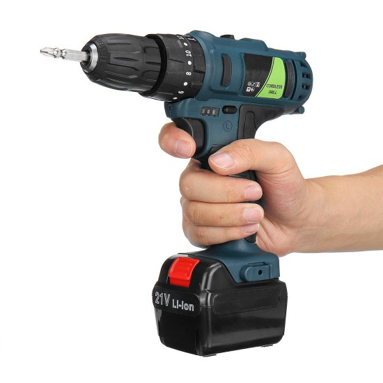 21V Li-ion Rechargeable Battery Cordless Power Impact Drill Electric Screwdriver