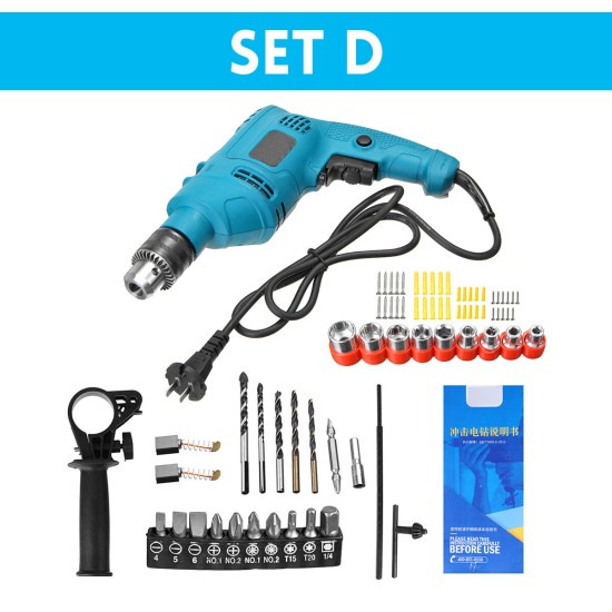 220V 3000RPM 650W Electric Impact Cordless Wrench Drill Hammer Screwdriver SET