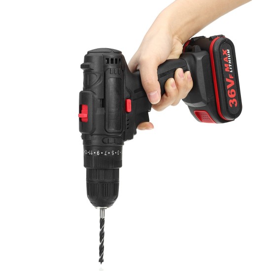 36V Cordless Electric Impact Hammer LED Light Drill Screwdriver With 2 Battery Household Power Tools