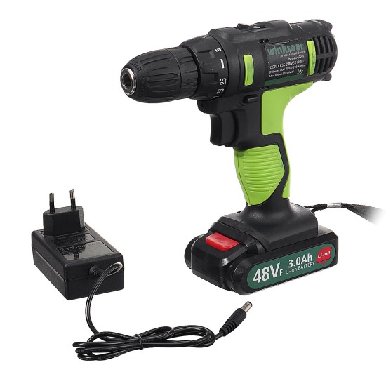 48VF Cordless Impact Lithium Electric Drill 2 Speed Electric Drill LED lighting 1/2Pcs Large Capacity Battery 25+1 Torque Rechargeable Screw Driver