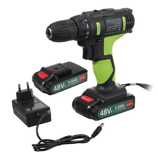 48VF Cordless Impact Lithium Electric Drill 2 Speed Electric Drill LED lighting 1/2Pcs Large Capacity Battery 25+1 Torque Rechargeable Screw Driver