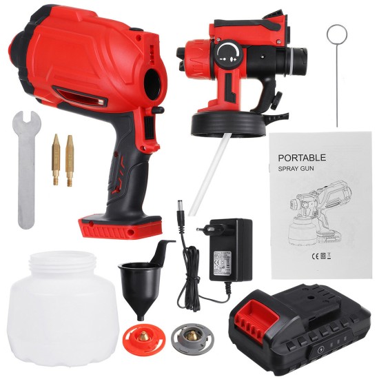 550W Cordless Electric Spray Guns 800ML Lighting Paint Sprayer Wood Wall Fences Painting Tool W/ Battery