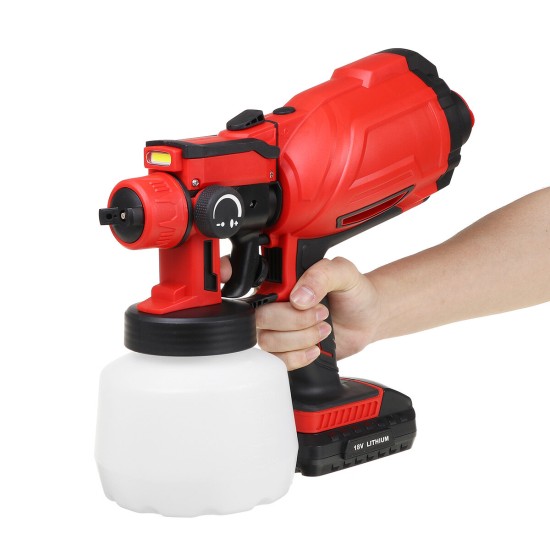 550W Cordless Electric Spray Guns 800ML Lighting Paint Sprayer Wood Wall Fences Painting Tool W/ Battery