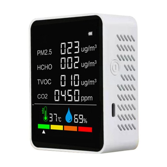 6 in 1 PM2.5 CO2 TVOC HCHO Tester Portable Digital Temperature and Humidity Tester Air Quality Monitor