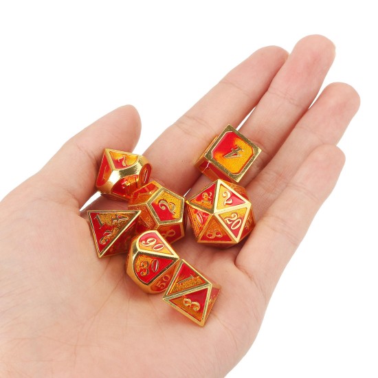 7PCS/SET Creative Metal Multi-faced Dice Set Heavy Duty Polyhedral Dices Role Playing Game Party Game Dice W/ Case