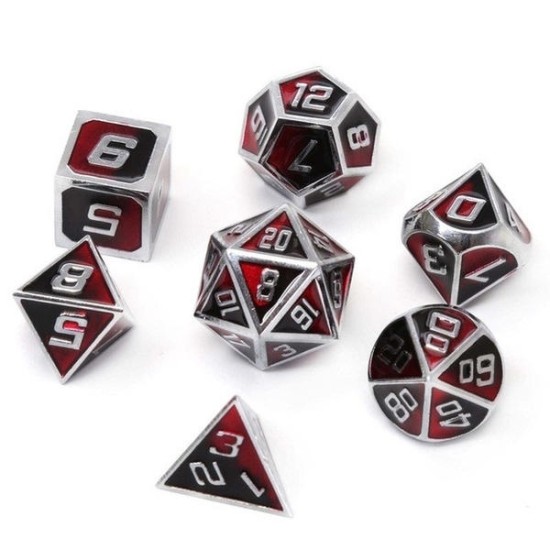 7Pcs Mixed Color Polyhedral Dice Metal RPG Dices Set with Velvet Bag Dungeons and Dragon Black Table Games kirsite Math Teaching