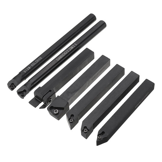 7pcs 12mm Shank Lathe Boring Bar Turning Tool Holder Set with Carbide Inserts