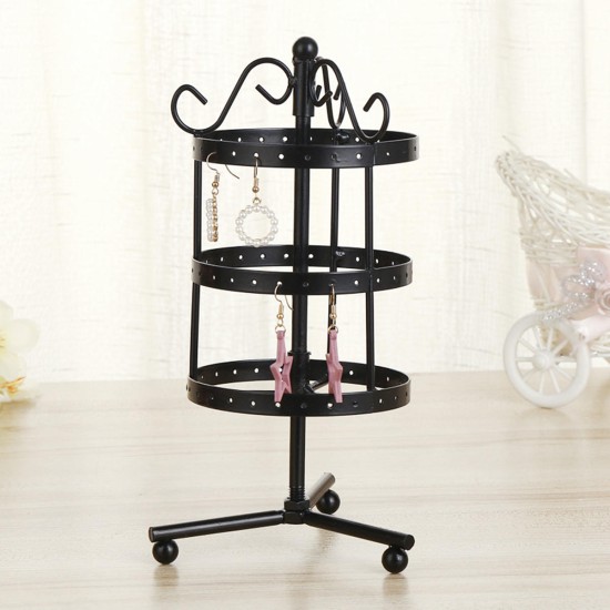 81 Holes 3-tiers Rotating Iron Jewelry Rack Earrings Rings Display Stand Tools Kit
