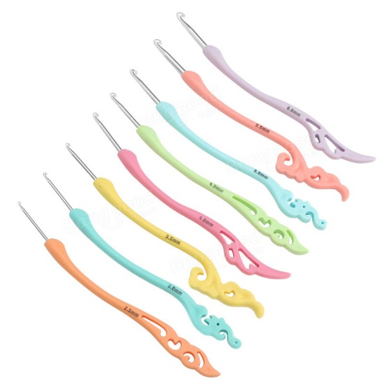 8PCS Aluminum Soft Handle Needles Knit Weave Craft Yarn Crochet Hooks Set