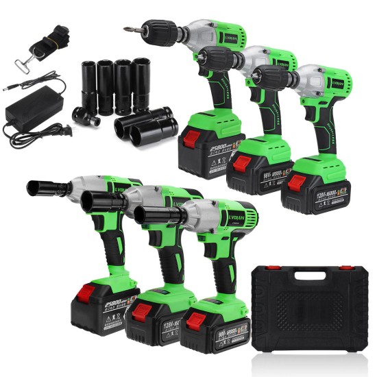 98/128/188VF Brushless Cordless Impact Wrench Drill LED Light Li-Ion Battery Electric Impact Wrench