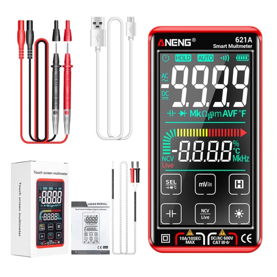 621A 9999 Counts Auto Range Full-screen Touch Smart Digital Multimeter Rechargeable DC/AC Voltage Current Tester Meter