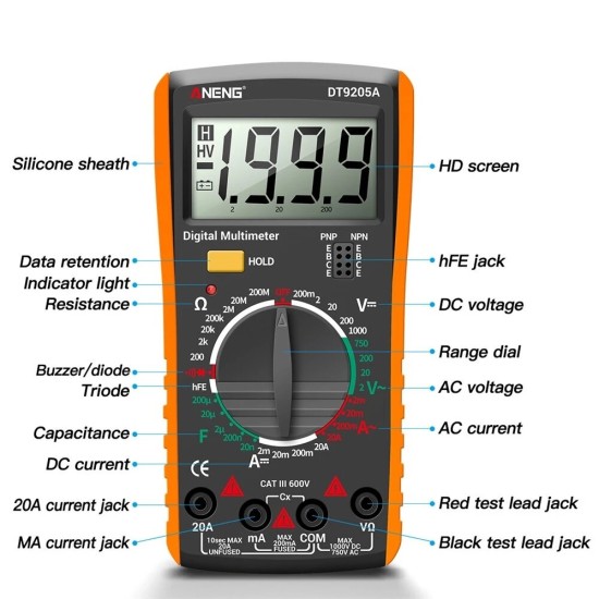 DT9205A Newly HD Digital True RMS Professional Multimeter Auto AC/DC Voltage Current Check Buzzer Electrical Multimetro