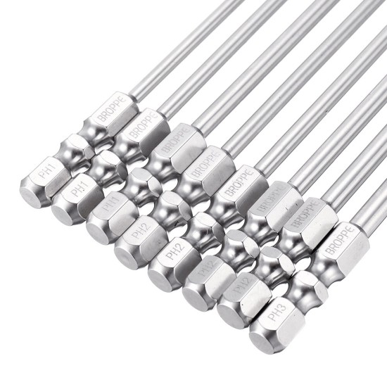 10Pcs 100mm Length Impact Phillips Screwdriver Bit High Torque Cross Screwdriver Bit S2 Strong Magnetic Screwdriver Bit