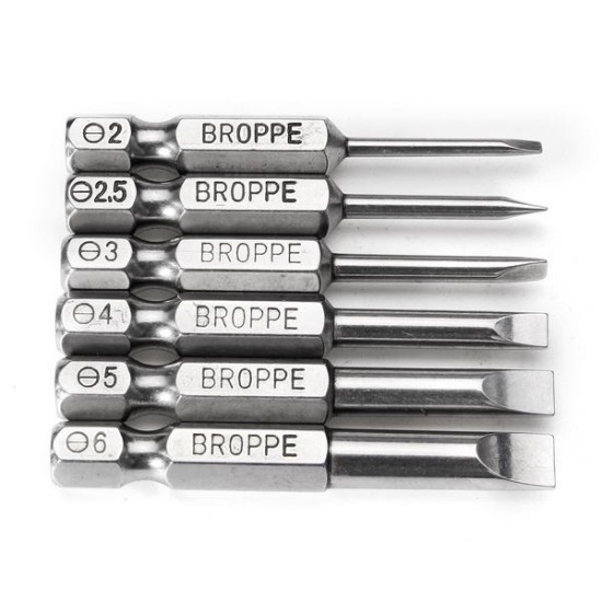 6Pcs 50mm Magnetic 2.0-6.0mm Flat Head Slotted Tip Screwdrivers Bits