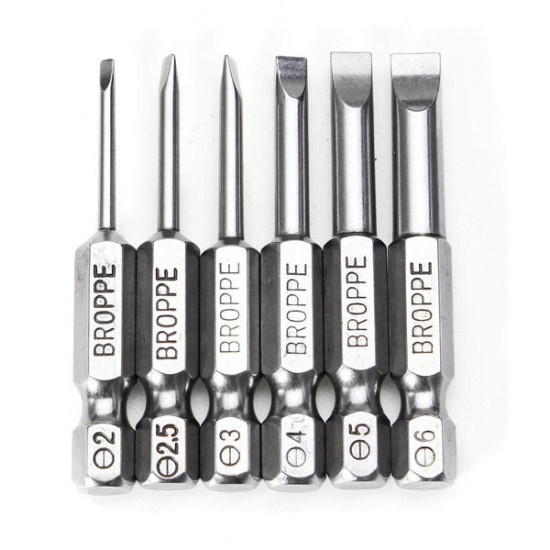 6Pcs 50mm Magnetic 2.0-6.0mm Flat Head Slotted Tip Screwdrivers Bits