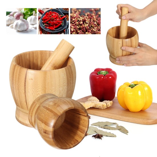 Bamboo Mortar and Pestle Garlic Presser Masher Hand Grinder Crusher for Home Spice Pepper Grinder Masher Mortar Kitchen Supplies