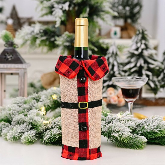 Christmas Sweater Wine Bottle Clothes Collar & Button Coat Design Decorative Bottle Sleeve Sweater For Christmas Gifts Xmas Party Decorations