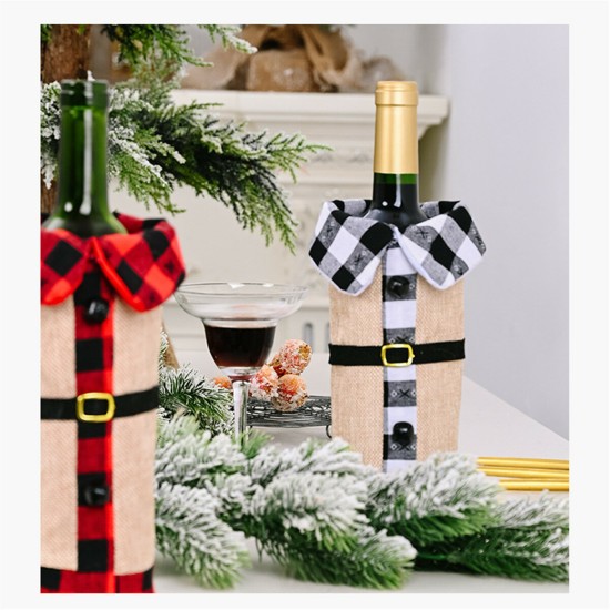 Christmas Sweater Wine Bottle Clothes Collar & Button Coat Design Decorative Bottle Sleeve Sweater For Christmas Gifts Xmas Party Decorations