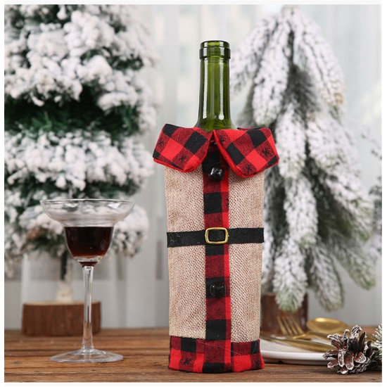 Christmas Sweater Wine Bottle Clothes Collar & Button Coat Design Decorative Bottle Sleeve Sweater For Christmas Gifts Xmas Party Decorations