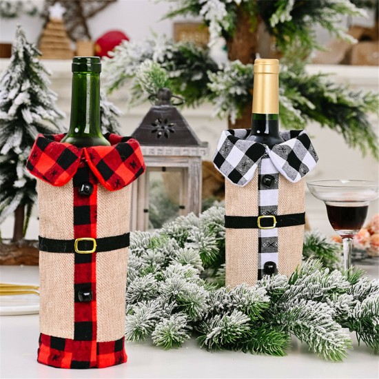 Christmas Sweater Wine Bottle Clothes Collar & Button Coat Design Decorative Bottle Sleeve Sweater For Christmas Gifts Xmas Party Decorations