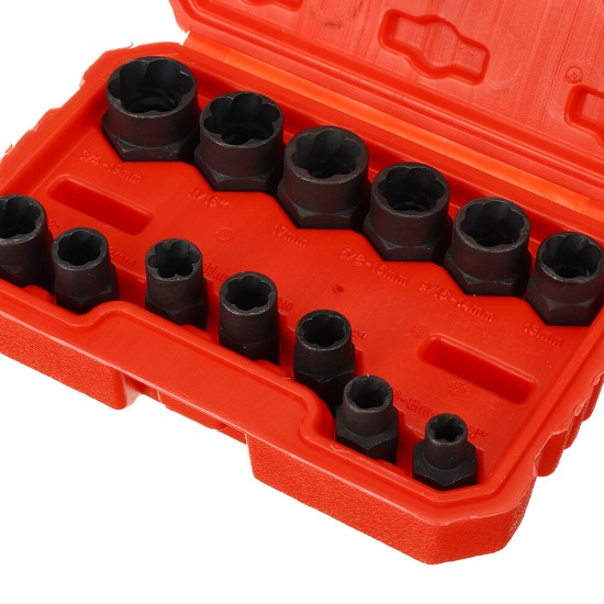 13pcs Impact Damaged Bolt Nut Screw Remover Extractor Socket Tool Kit Removal Set Bolt Nut Screw Removal Socket Wrench