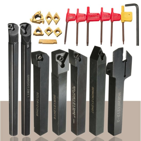 7pcs 12mm Shank Lathe Set Boring Bar Turning Tool Holder with Carbide Inserts CCMT060204 DCMT070204