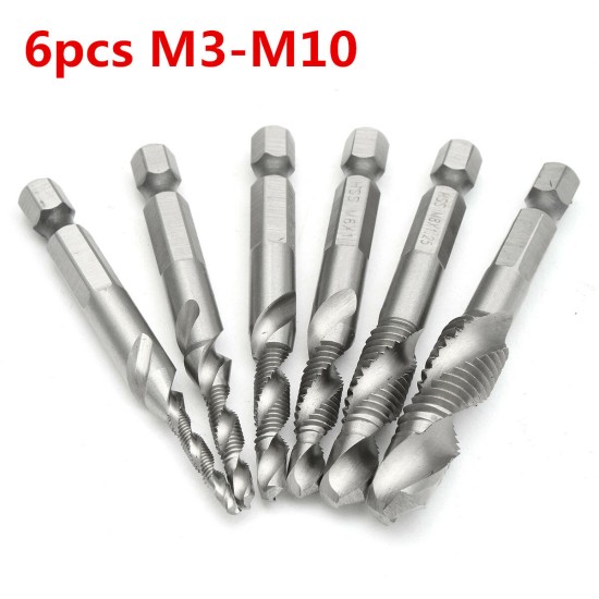 DB-C4 HSS 1/4 Inch Hex Shank Combination Metric Drill Tap Bit M3/M4/M5/M6/M8/M10