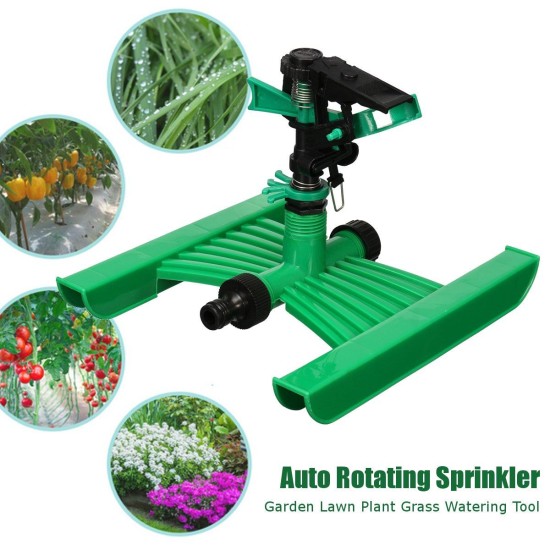 H Base Plastic Auto Rotating Lawn Sprinkler Garden Lawn Plant Grass Watering Tool