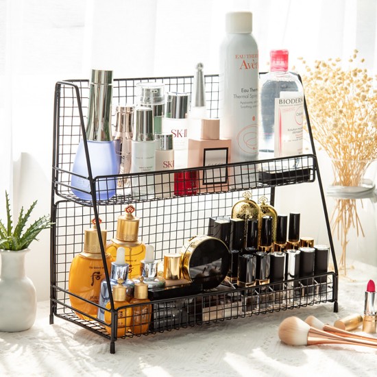 Iron Makeup Organizer Shelf Cosmetic Holder Brush Storage Rack Display Stand
