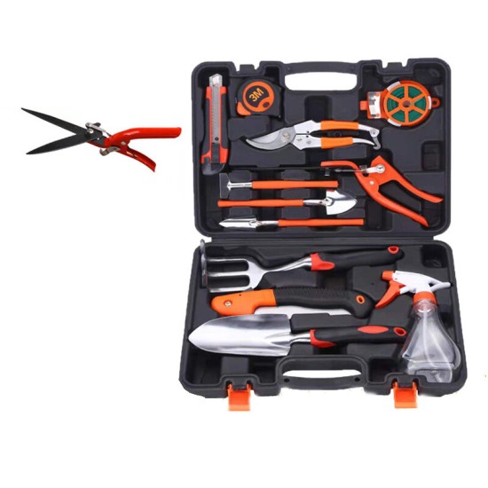 JG-A6 Aluminum Alloy Garden Tool Box Elbow Branch Shears Big Wood Saw Aluminum Alloy Shovel 12 Piece Garden Tool Set