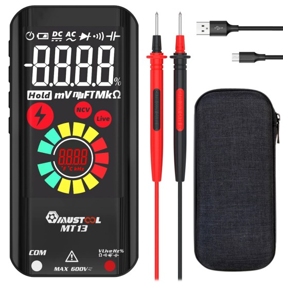 MT13 Mini Smart Multimeter with 3.2-inch Color Screen Digital 9999 Counts True RMS Multimeter Built-in Rechargeable Lithium Battery Voltage Tester