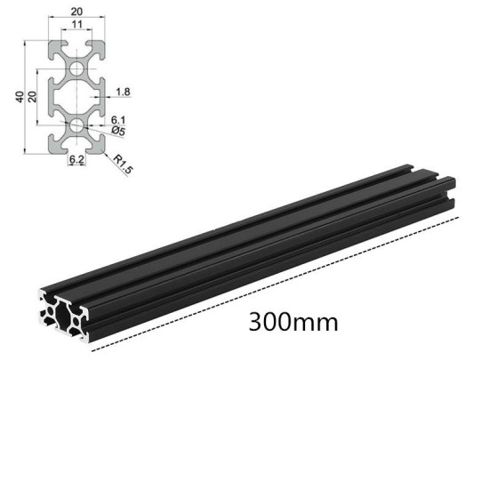 300mm Length Black Anodized 2040 T-Slot Aluminum Profiles Extrusion Frame For CNC