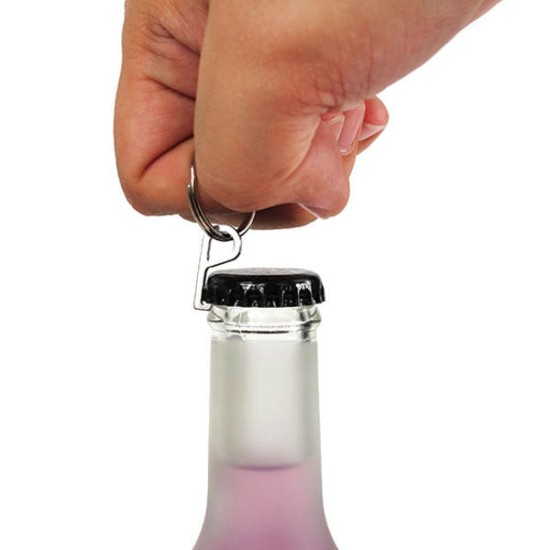 Mini Stainless Steel Hook Bottle Opener EDC Gadget with Key Ring