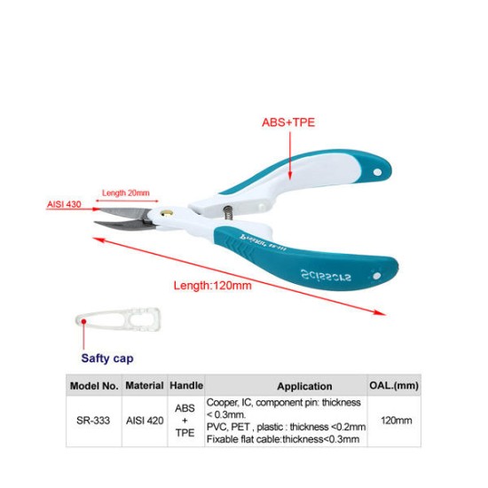 SR-333 Professional Stainless Steel Blades Micro Precision Scissors Sewing with Protection Cap
