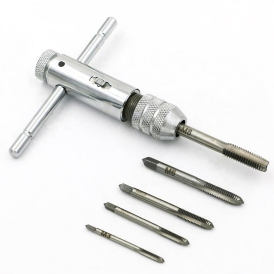 T-type Ratchet Tap Wrench M3-M8 Thread Metric Adjustable Tap Wrench Tool Set