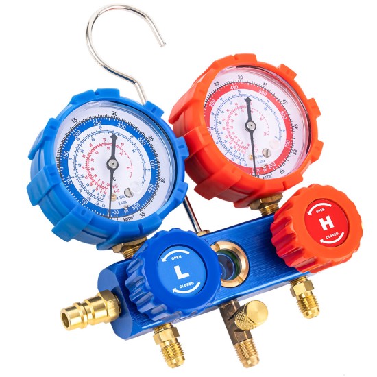 TS-VP1&VP2 3Way AC Diagnostic Manifold Gauge Set Fits R12 R22 R134A R410A Refrigerants Designed for Diagnostic Recovery Evacuation Manifold Gauge Set