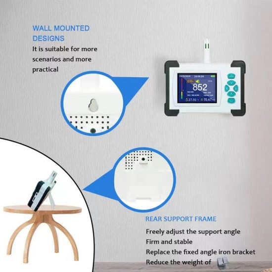 Upgraded SR-510A Carbon Dioxide Monitor with Rechargeable Battery Portable CO2 Meter Tester CO2 Sensor with PDF Output Function