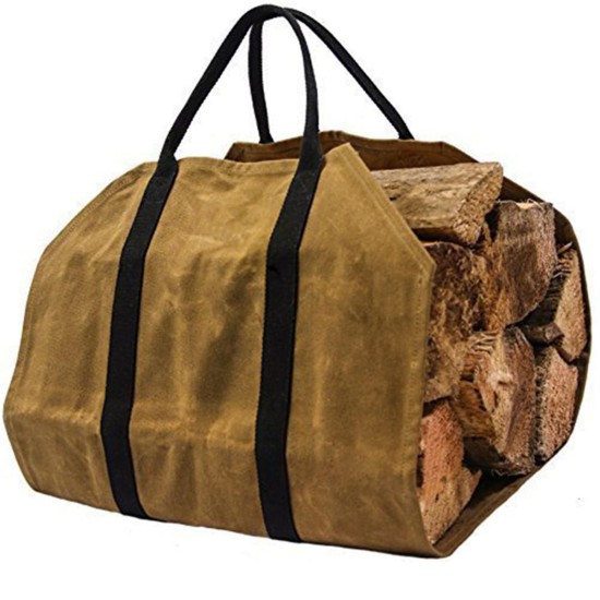 Firewood Carrier Log Carrier Wood Carrying Tool Bag for Fireplace Waxed Canvas
