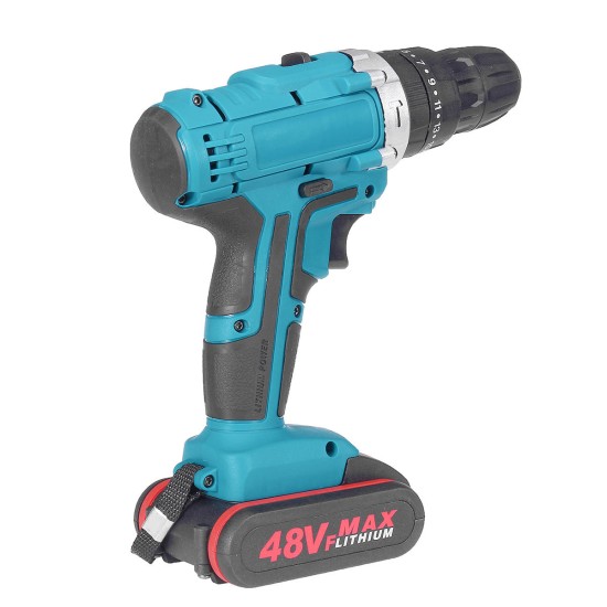 48V 2 Speed Power Drills Cordless Electric Drill 13000mAh 25+3 Torque Drilling Tool With 2 Li-ion Batteries