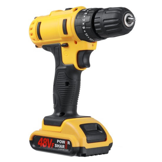 48VF Impact Drill Cordless Screwdriver Drill 25+3 Torque 2 Speed Drilling Battery Indicator Tool